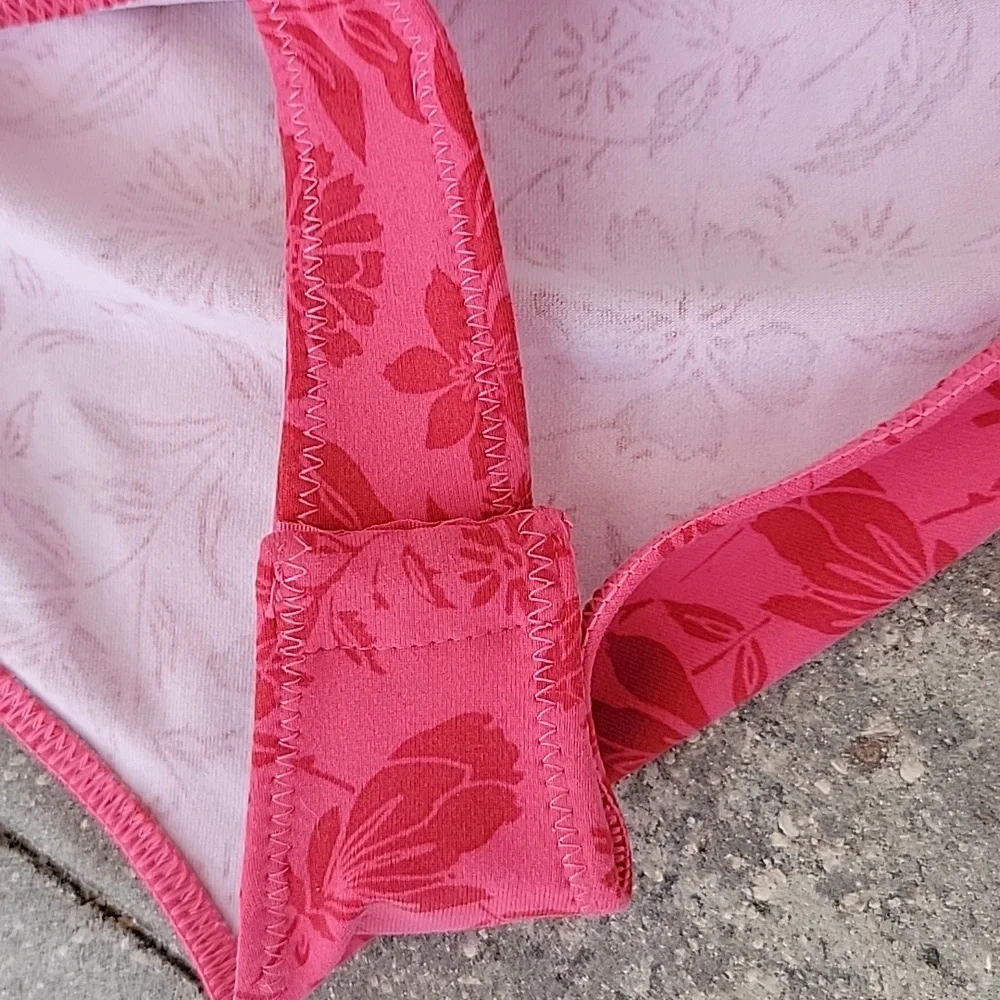 Free People Pink Floral Thong Bodysuit Sz S Ruched on Both Sides - Picture 8 of 11